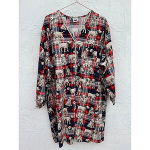 Eileen West The Disney Collection Plaid Flannel Dalmatians Pajama Shirt Dress XL